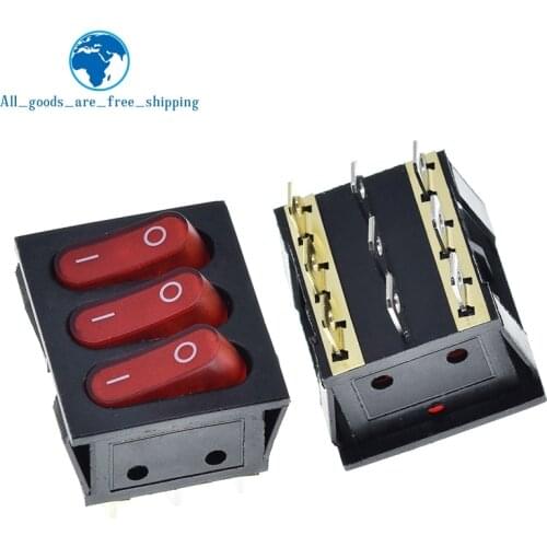1PCS On-Off KCD3 9Pin Red 16A/250V AC Light Boat Car Rocker Switch KCD3 Triple Light Switch Button KCD3-303