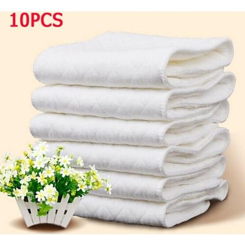 10 Pcs Reusable Pure Cotton Baby Cloth Diaper Nappy Liners Insert 3 Layers Sets