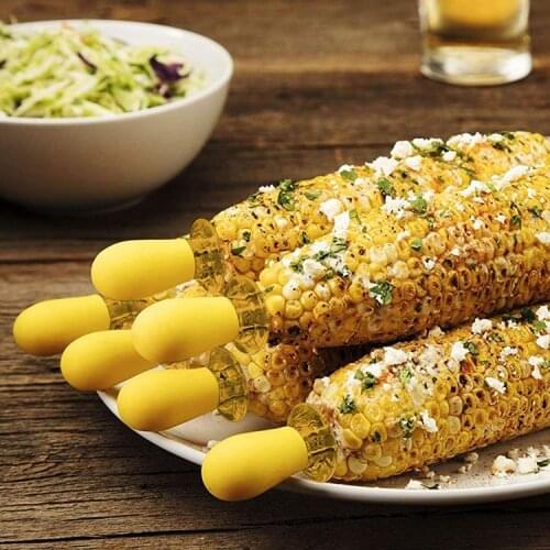 2pcs/set Corn Fork Holders Grilled Corn Barbecue Sign Fruit Fork Stainless Steel Creative Small Roasted Needle Double-headed