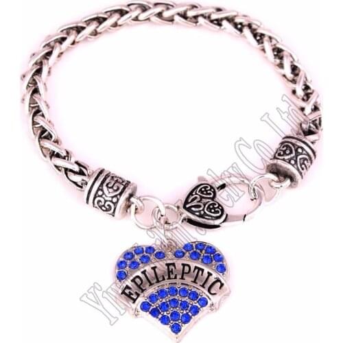20CM length Hot Selling studded with sparkling crystals EPILEPTIC heart pendant bracelet