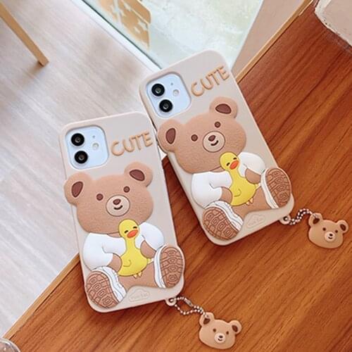 Cartoon Bear Case For iPhone 11 12 Pro Max 7 8 Plus XR X XS Max SE 2020 2 Silicone Reliver Stress Case Lanyard Shockproof Cover