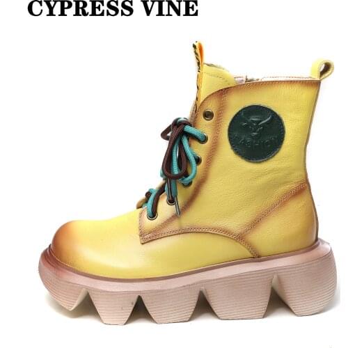 Cypress Vine Women Chelsea Anckle Boots Genuine Cow Leather Platform For Autumn And Winter PVC Outsole By Handmade Size 35--40