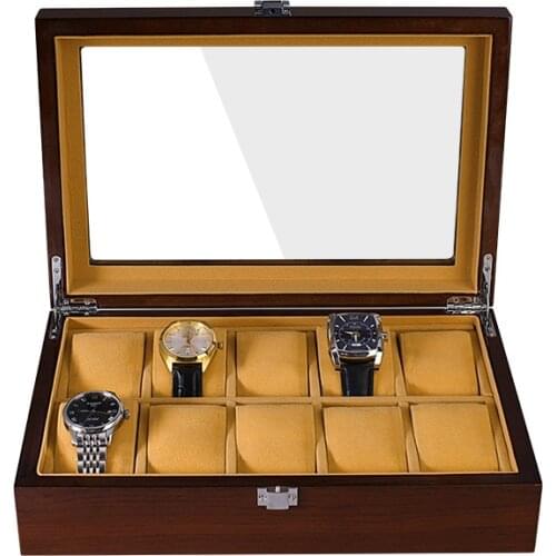 Wooden Watch Box Holder Storage Display Box Organizer Luxury Wood Casket Piano Paint 10 Epitopes New Acrylic Glass Watches Case
