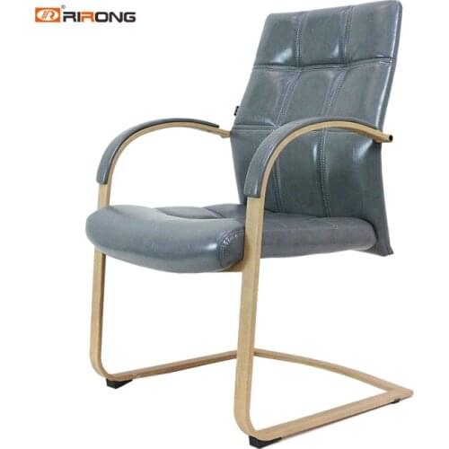 Nordic Design Grey Leather Wooden Office Furniture Conference Meeting Writing Visitor Customer Chair
