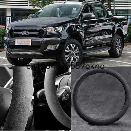For Ford Ranger 2010-2021 Black Alcantara Suede Car Steering Wheel Cover Car Accessories