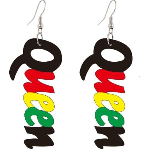 Euramerican Hyperbole Colorful Letter "Queen" Earrings For Women Long Hiphop Earrings Drop Shipping E20075