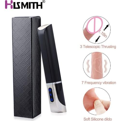 HISMITH Handheld Thrusting Vibrator Dildo for Travel Massager 7 Frequency Vibration Mini sex machine real skin silicone Dildo