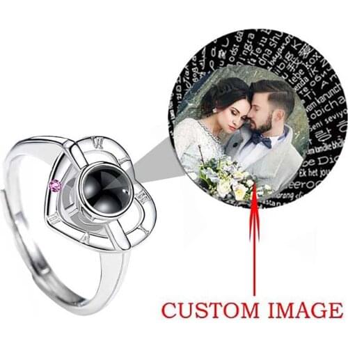 Silver Color Heart 100 Languages I Love You Projection Ring For Women Fashion Personalized Custom Photo Name Rings Jewelry Gifts