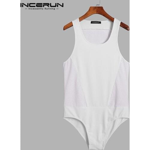 Men Bodysuits Patchwork Homewear Sleeveless O Neck Underwear Jumpsuits Cozy Fitness Breathable Pajamas Men Rompers S-5XL INCERUN