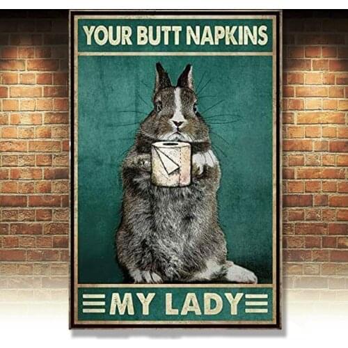 Rabbit Vintage Metal Tin Signs Plaque Wall Decor Bar Club Novelty Funny Toilet Paper Retro Parlor Posters Cafe Store 8x12 Inch