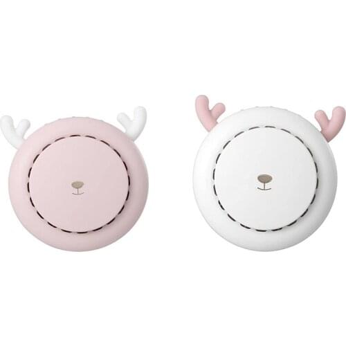 Mini Personal Hand Fan Cartoon Deer Neck Hands Free Bladeless Fans 3-Level Speed Portable Handheld Air Fan Travel