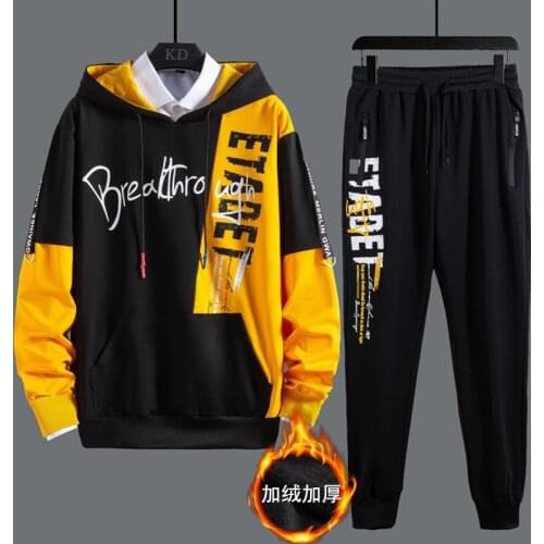 Fashion Mens Sets Japan Style Autumn Winter Elastic Waist Trousers+Long sleeve Pullover Sweatshirt Set Casual Men Clothing Sets