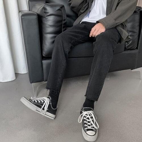 Large Size Mens Jeans Spring and Summer Black Jeans Mens Slim Slimming Straight Leg Pants Fashion Korean Trousers