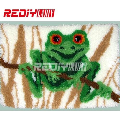 DIY Carpet Rug Tree Frog Latch Hook Rug Kits Crocheting Blanket 100% Acrylic Yarn Cushion Set for Embroidery Unfinished Crafts