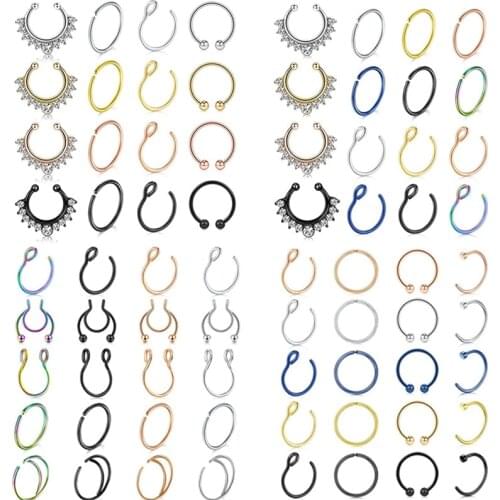 Stainless Steel Fake Nose Piercing Set Non Piercing Septum Ring Set Fake Lip Ring Set Clip On Nose Hoop Pack Faux Nose Ring Lot