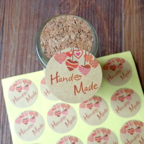 102pcs Kraft Hand Made with Heart Kraft Seal Sticker Gift Stickers DIY Creative Stationery Sticker Lable Dia.3.5cm