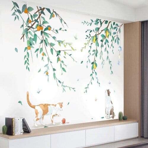 2 Styles Big Cute Cat and Leaf Tree Branch Wall Stickers for Living Room Bedroom Wall Decal Art Mural Removable Home Decoration