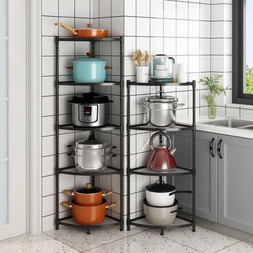 Kitchen rack floor standing 3/4/5 layer pan set shelf rack storage supplies multi-function corner rack easy assembly