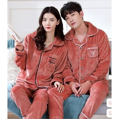 New 2020 Winter Couple Pajamas Women Men Long Sleeve Pajamas Set Men Flannel Pajamas Sleepwear Suit Lover Pyjama Homewear Pijama