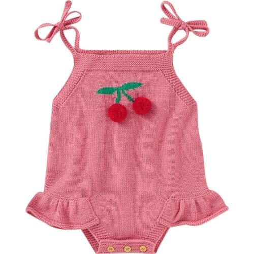 Newborn Baby Girls Clothes Sleeveless Knitted Outfits Cherry Baby Romper Clothing Spring Autumn Infant Bodysuits Jumpsuits