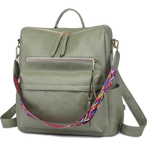 Solid PU Leather Shoulder Bag Women Travel Tote Purse Multipurpose Designer Handbag Colors Strap Backpack