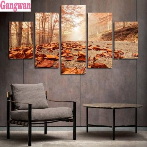 Autumn landscape 5 Pcs set diamond embroidery sale full square round diamond painting cross stitch kits tree leaf mosaic decor