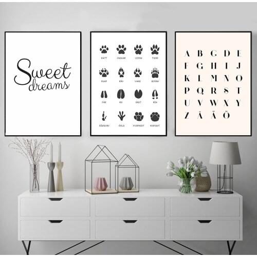 Cartoon Animal Trace Poster English Alphabet Sweet Dream Canvas Poster Wall Art For Kids Room Nordic Home Decor Picture No Frame