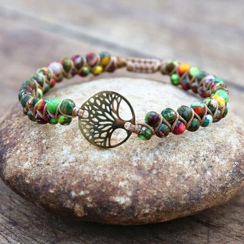 Tree of Life Braided Charm Bracelet Handmade Stainless Steel Beaded Boho Yoga Wrap Friendship Bracelet Women Fashion Jewelry