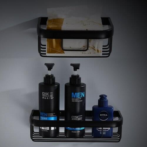 Bathroom Shelves Aluminum Shower Shampoo Soap Cosmetic Shelves Bathroom Accessories Storage Organizer Rack Holder Black Painted