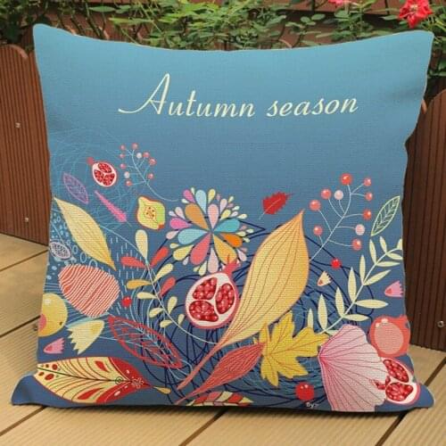 18 inches Casual Autumn Harvest Season Leaves Printed Blue Color Sofa Throw Pillows Home Decor Cotton Linen Leaf Pillow Covers