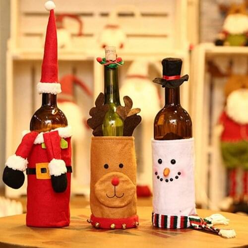 1pc Christmas Red Wine Bottle Covers Bag Linen Holiday Santa Claus Champagne Bottle Cover Christmas Decorations For Home