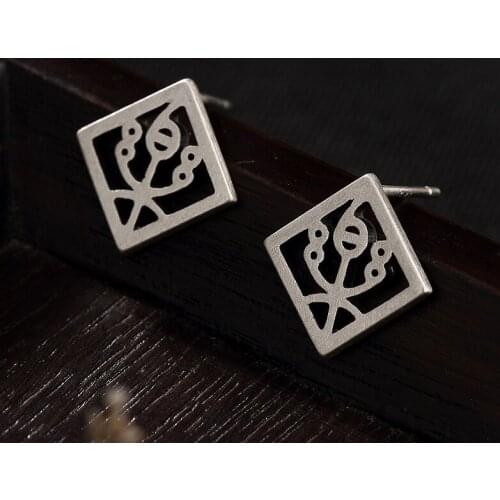 Earings Fashion Jewelry Sterling Antique Matte Music L&p Hollowed Out Square Personality Unique Ladies Earrings Wholesale