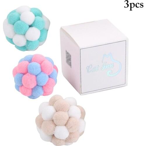 3pcs Stylish Cat Toy Dual-Color Plush Ball Toy With Box Creative Kitten Chew Ball Cat Play Toy Pet Training Tool Pet Supplies