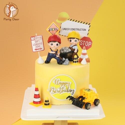 Construction Truck boy Vehicle Decoration Traffic Sign Star Cake Topper for Birthday Party Baby Shower Baking Supplies Gifts