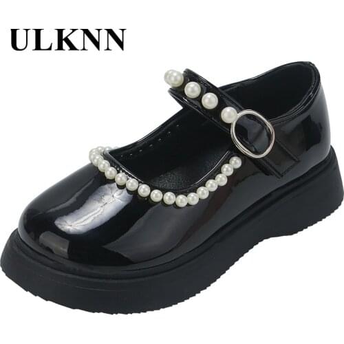 Childrens Beading White Leather Shoes Girls Pink Soft Hook&Loop Kids Japanned Leather Students School Falts Infant