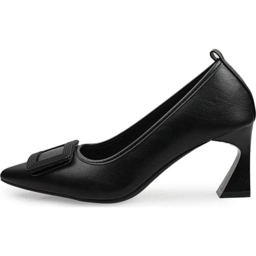 Women Pointed Head Shoes Shallow Slip-On Elegant Sexy Square Button Office Ladies Thick Heel Shoes 2021 Spring and Summer