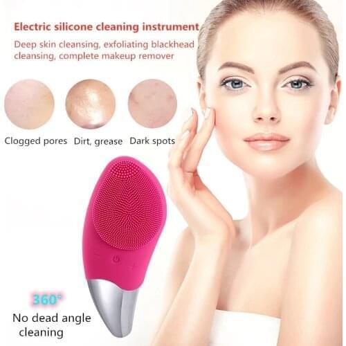 Ultrasonic Silicone Facial Cleansing Brush Mini Electric Facial Cleansing Brush EMS Vibration MassageMuscle Stimulating Massager