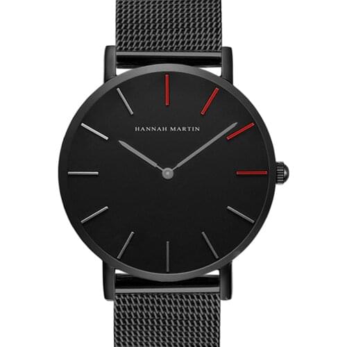 High Quality Japan Quartz Movement Stainless Steel Mesh Band Creative Waterproof Unisex Black Watch For Men Women Drop shipping