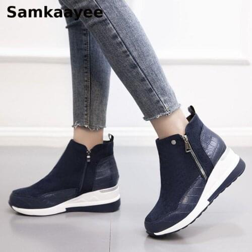 Size 35-43 Women Boots Autumn Winter Female Platform Wedges Botas Mujer 7cm Heels Shoes Thick Bottom Non-Slip Ankle Booties Y43