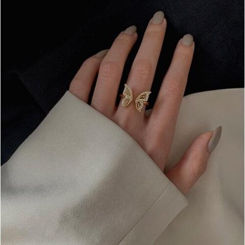 925 Sterling Silver Simple Flash CZ Butterfly Opening Ring For Women Personality Cool Wind Valentines Day Gift S-R346