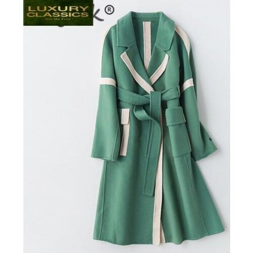 Womens Elegant Coats Autumn Winter Wool Coat Female Long Woolen Jacket Fashion Clothes 2021 Vintage Belt Overcoat 810
