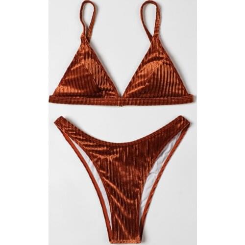 ZTVitality Sexy Push Up Bikini 2021 Hot Sale Straps Padded Bra Pit Strip Velvet Swimsuit Female High Leg Swimwear Women Biquini