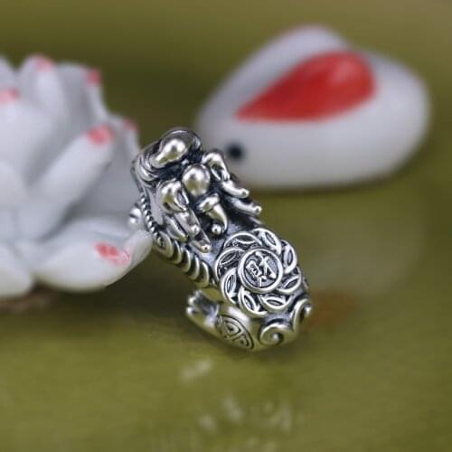 100% 3D 999 Silver Fengshui Pixiu Beads Hard Pure Silver Lucky Beast Jewelry Beads DIY Bracelet Piyao Beads Powerful for wealth