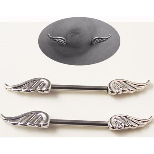 2piece 14Gx16mm Punk Rock Double Wing Nipple Shield Rings Body Piercing Jewelry Angel Wings Nipple Bar ring For Women Gift
