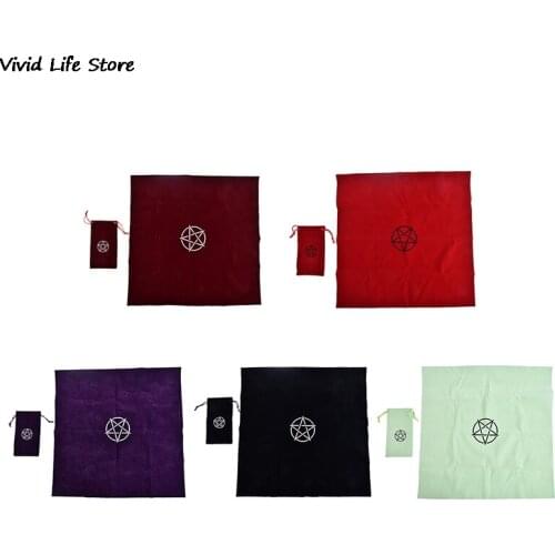 2pcs/set Pentagram Tarot Tablecloth With Bag Velvet Altar Tarot Cloth Pentacles Mat