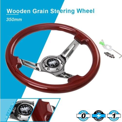 BRAND NEW 350mm 14inch Universal Classic Steering Wheel Wood 6 Hole
