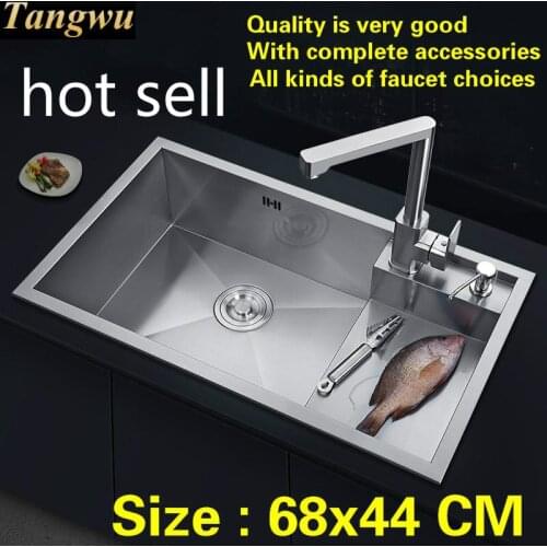 Free shipping Luxury multifunction kitchen manual sink single trough durable food grade 304 stainless steel hot sell 68x44 CM