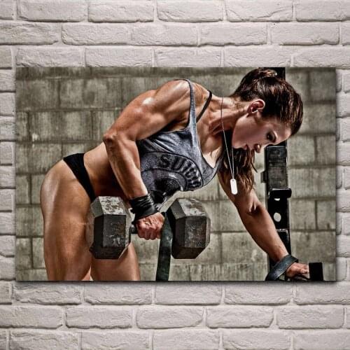 Bodybuilder woman muscles power sexy female fitness EX346 Living room home wall modern art decor wood frame fabric poster print