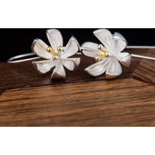 Bohemian Silver Color Flower Earrings for Women Long Chain Ear Pin Jewelry Lily Lotus Leaves Earings Ear Piercing Gifts Friends