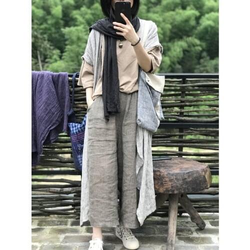 Women Loose Summer Wide Leg Pants Linen Trousers Ladies Loose Flax Wrinkle Pants Female 2021 Loose Pants